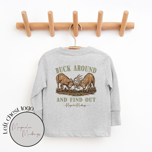 Buck Around Kids T-Shirt | Hunting & Outdoors: LS Heather Gray