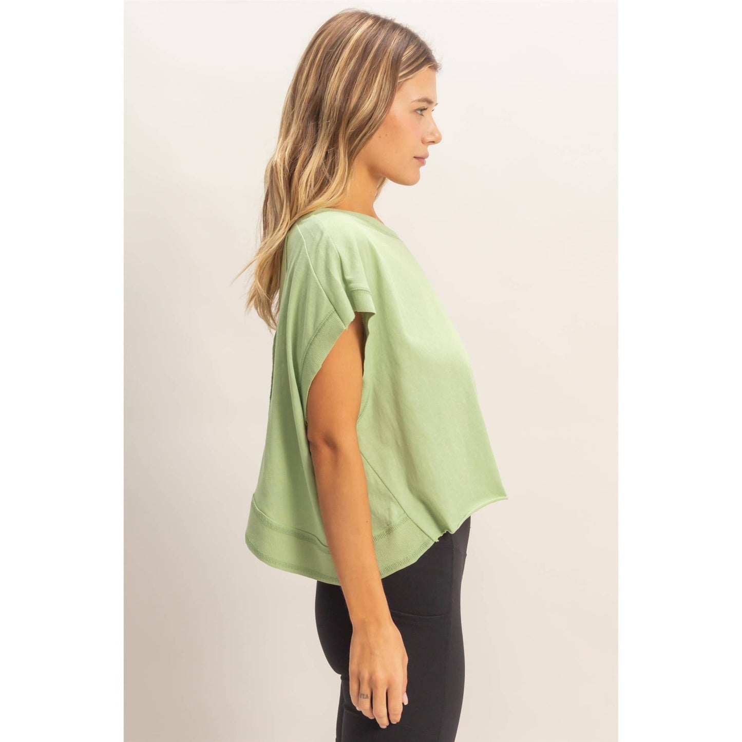 Boxy Crew Neck Top: SAGE
