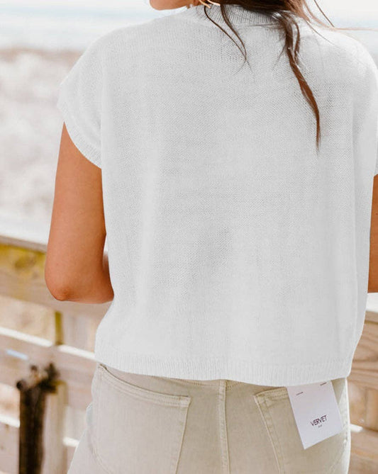 Floral Short Sleeve Sweater Top: White
