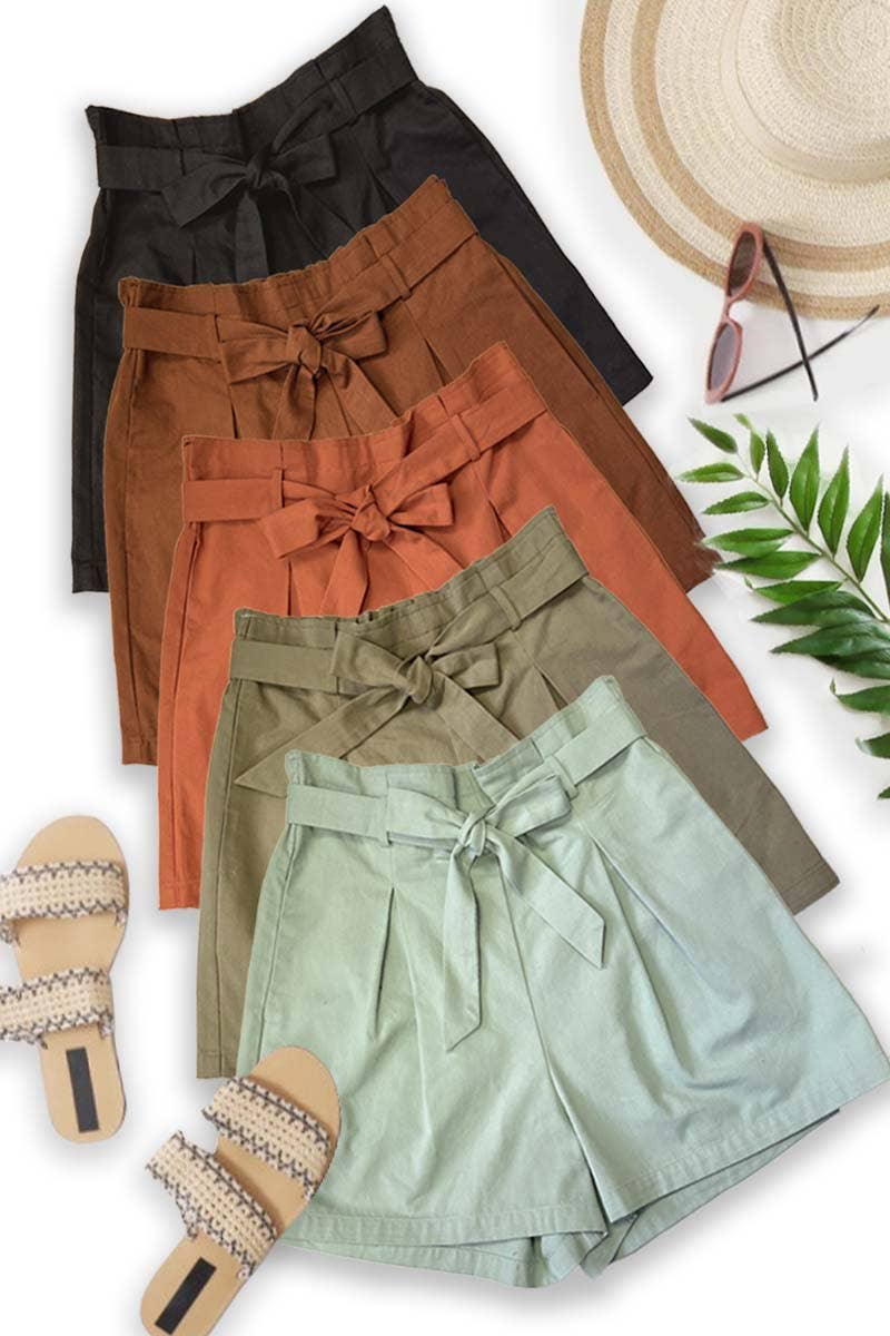 High-Rise Waist Tie 100% Cotton Shorts VP81178: Off White