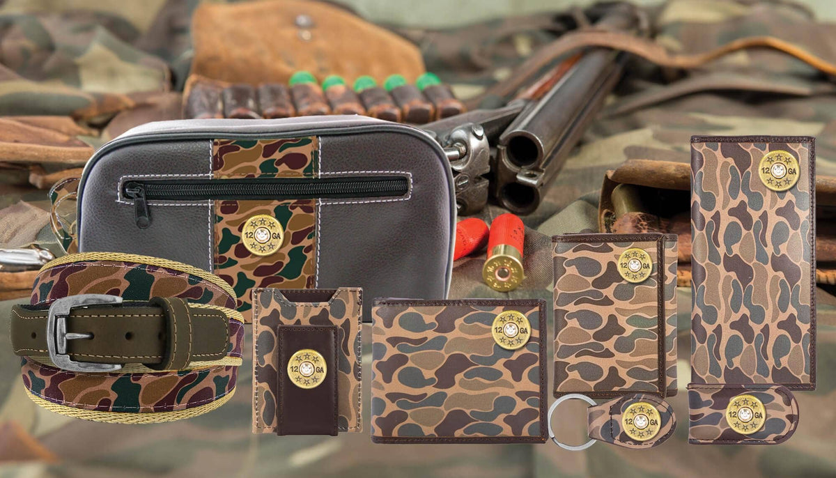 Shotshell Men's Secretary Old School Camo Leather Wallet.: Green/Gray Camo