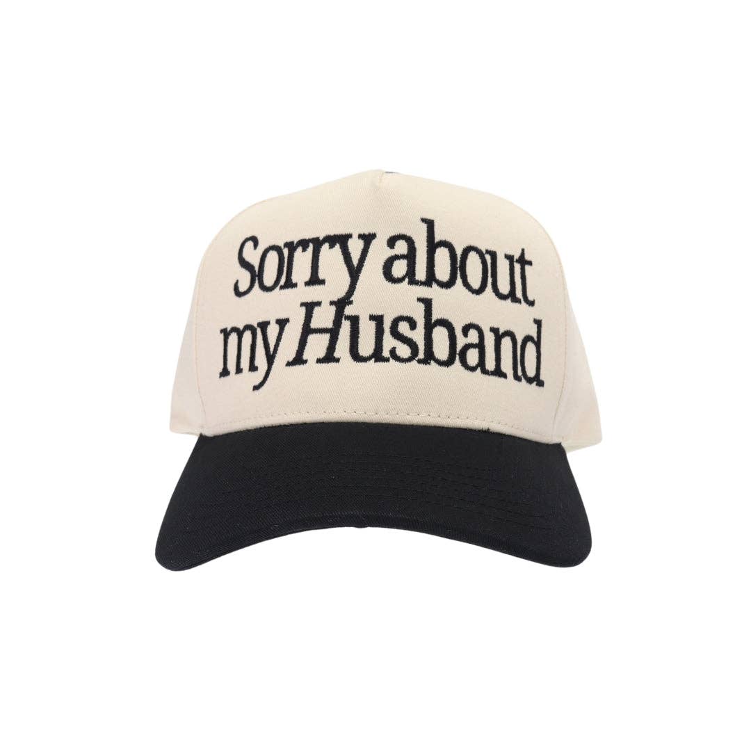 Sorry About my Husband Embroidered Trucker Hat: Black