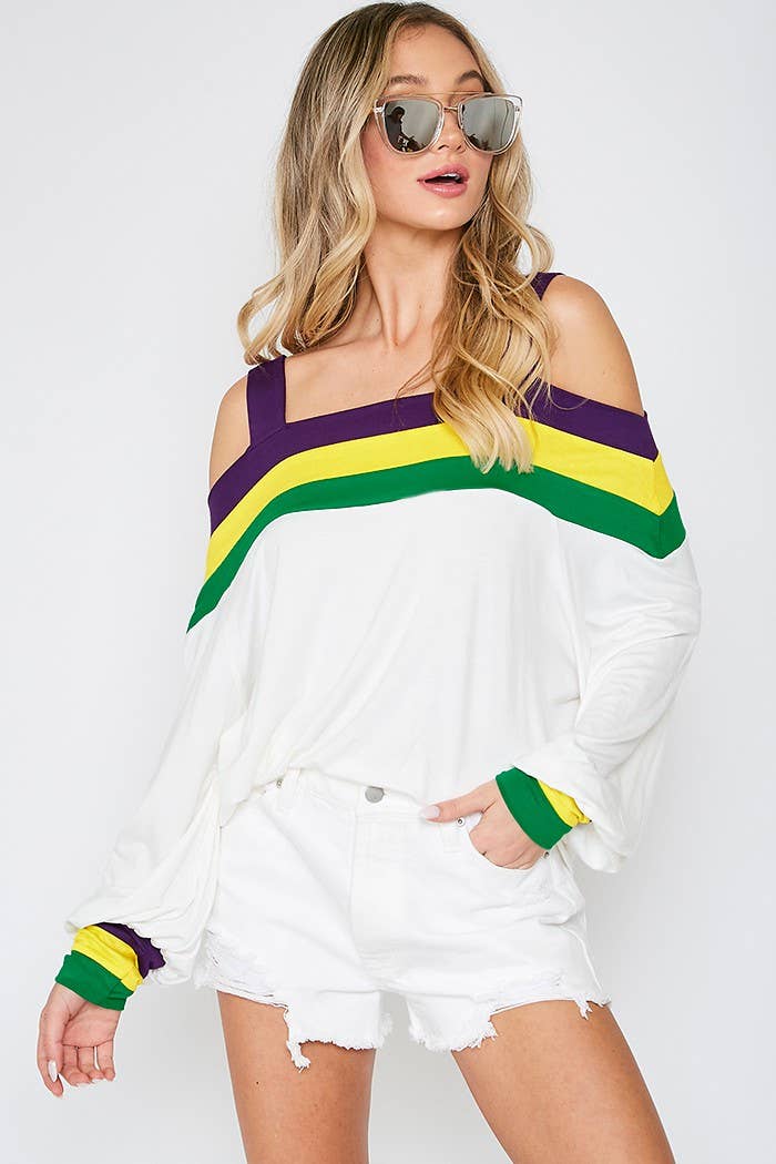 Mardigras. Cold shoulder color blocked knit top VT31284B: Multi