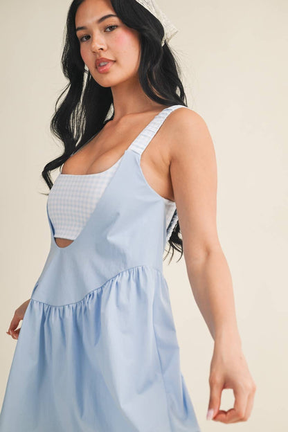 Gingham Print Double Layered Play Dress: Blue