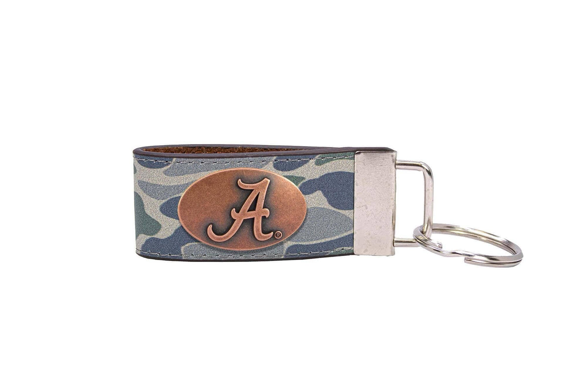 Alabama Crimson Tide Old School Camo Leather Loop Keychain.: Brown/Tan Camo