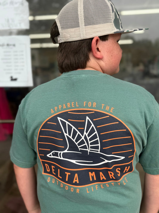 Delta Marsh Outfitters Tee - Duck Island Sunset Tshirt - Sage