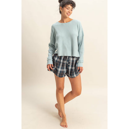 Open Back Textured Knit Long Sleeve Top: CHESTNUT