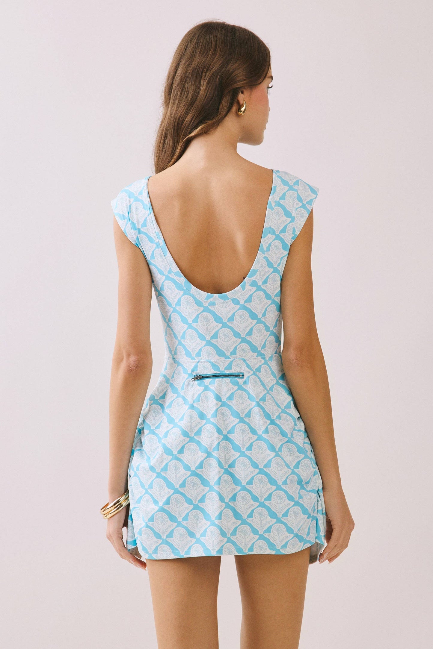 Print Warp Front Side Tie Detail Mini Dress: Blue