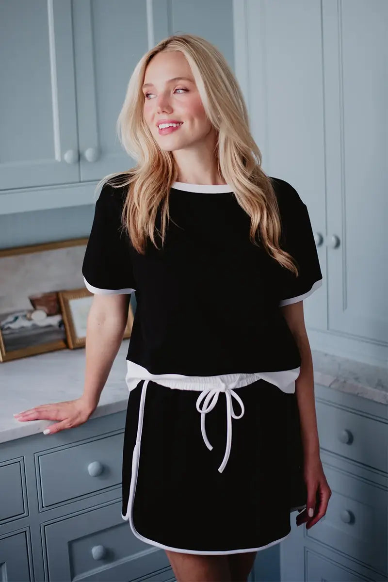 Black and White Matching Skirt and Top Set: Black