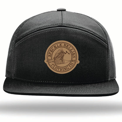 Circle Logo Leather Patch Flat Bill: Khaki/Brown