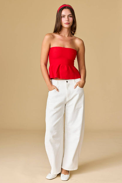 Ellie Strapless Knit Peplum Top: White