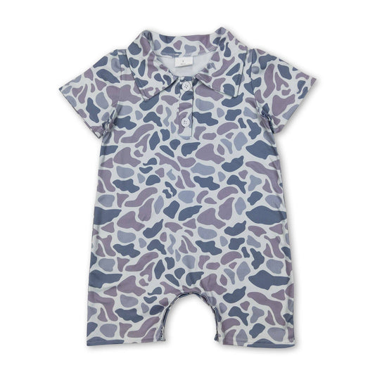 Short sleeves grey camo baby boys polo romper: Grey camo