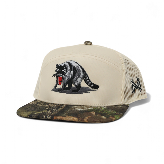 Party Animal Trucker Hat: 7 Panel Breakup Country/Natural