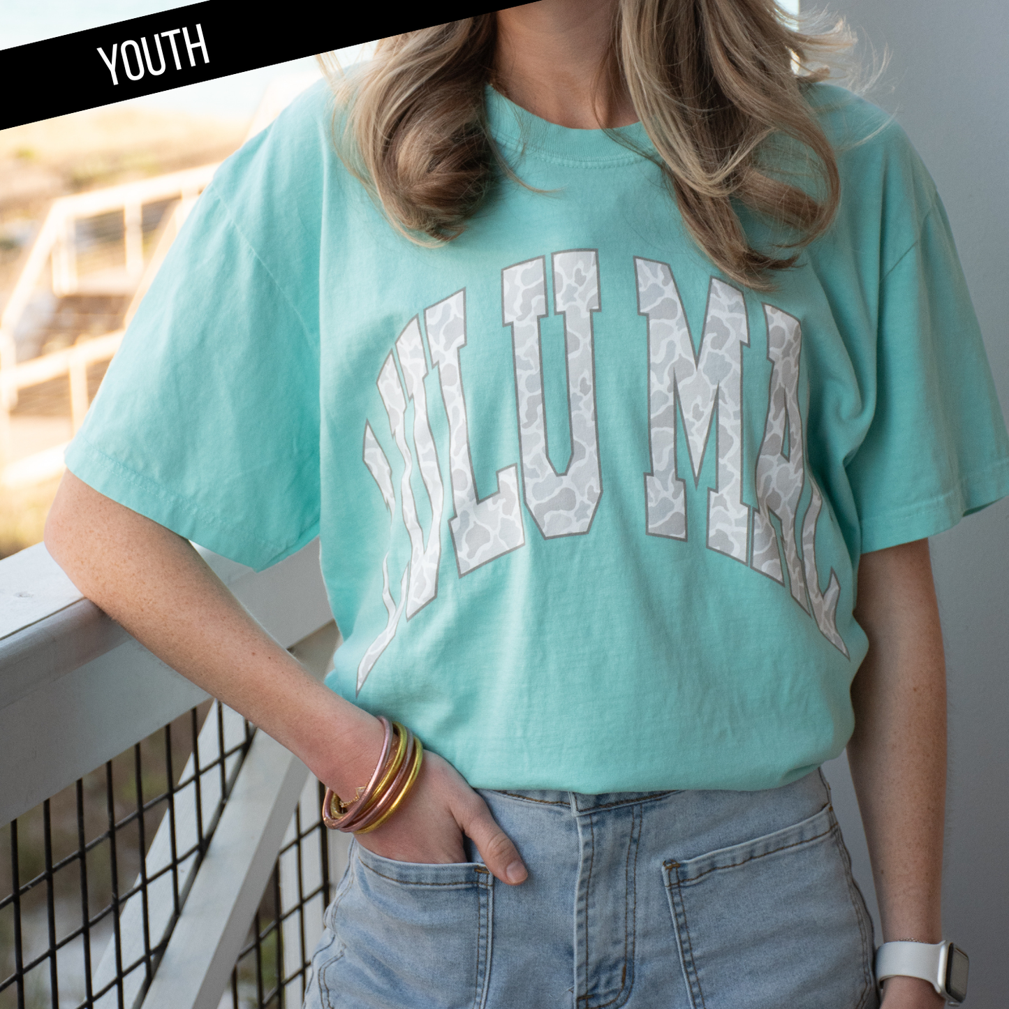 Lulu Mac Camo Chalky Mint Youth Comfort Colors Tee