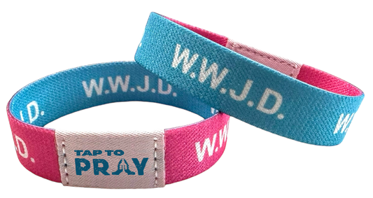 Tap To Pray Wristbands - Tap W/Phone For Daily Verse/Prayer: Medium / WWJD Pink / Blue