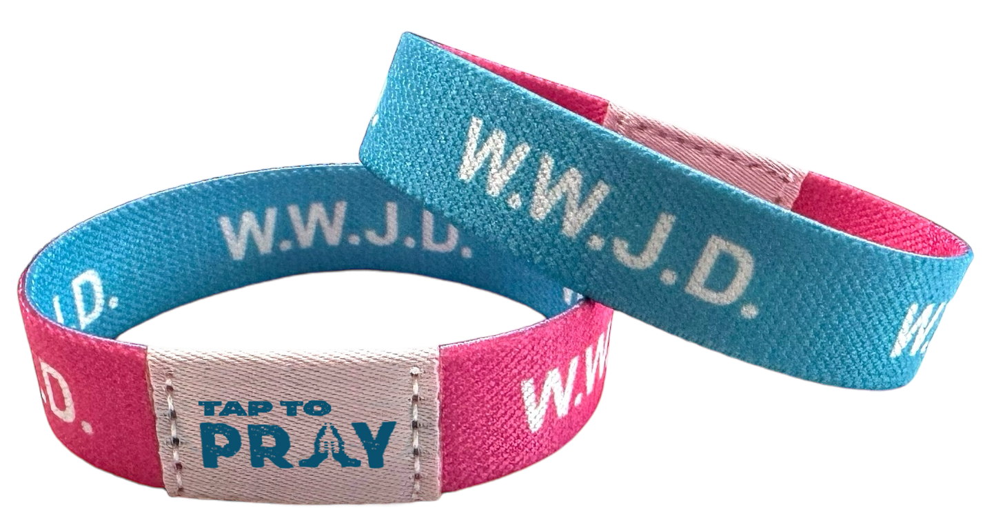 Tap To Pray Wristbands - Tap W/Phone For Daily Verse/Prayer: Small / WWJD Pink / Blue