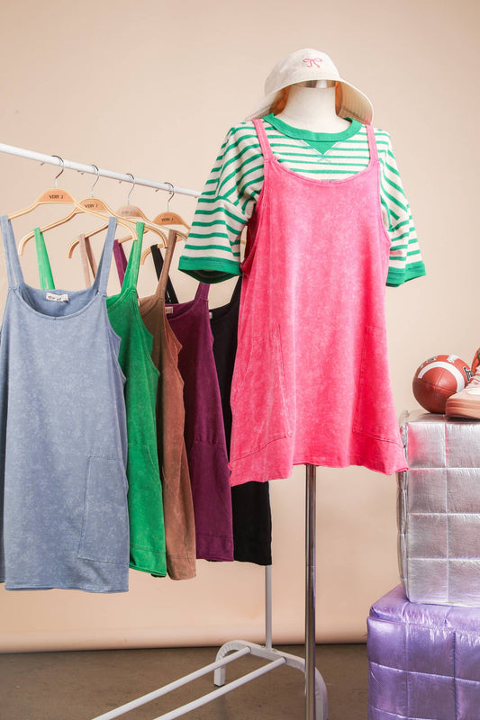 ND31251-Mineral Washed Knit Mini Dress with Shorts Inside : GREEN / S-M-L