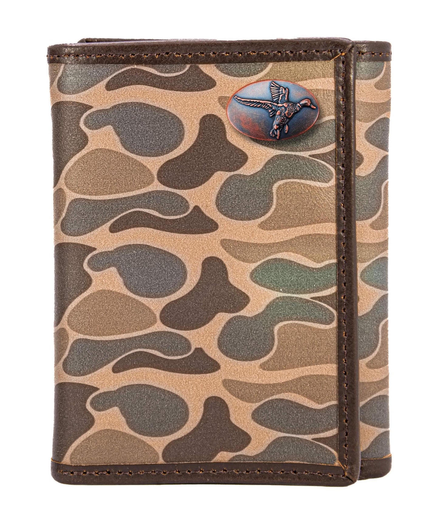 Mallard Men's Trifold Old School Camo Leather Wallet.: Brown/Tan Camp