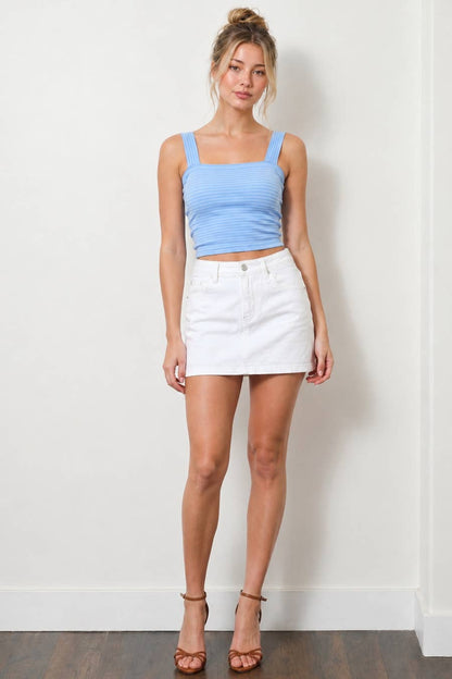 NS8548 - Striped Square Crop Top: 2253 Pale Banana