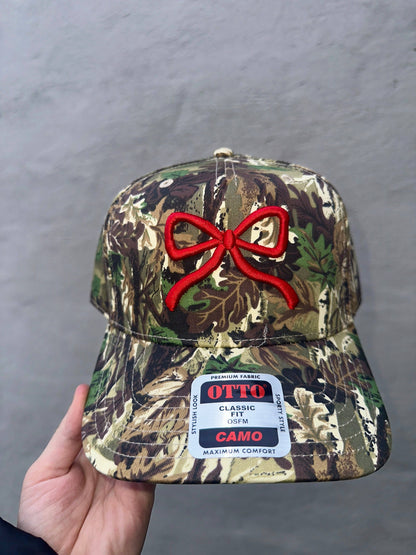 Camo Bow Embroidered Trucker Hat: Pink