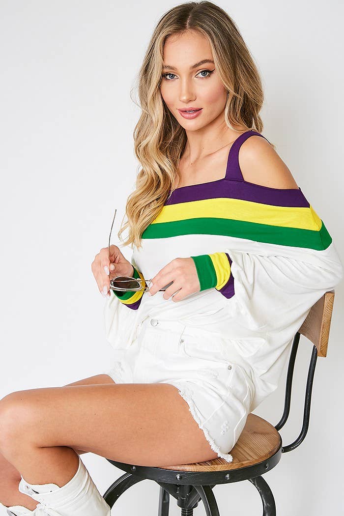 Mardigras. Cold shoulder color blocked knit top VT31284B: Multi