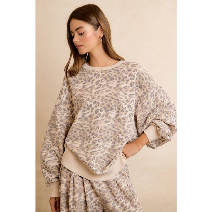 LEOPARD PRINT RELAXED CREWNECK PULLOVER SWEATSHIRT: LEOPARD