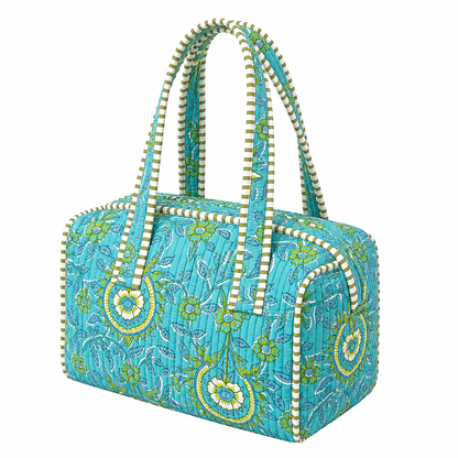 Turquoise Floral Quilted Bag Print: Large