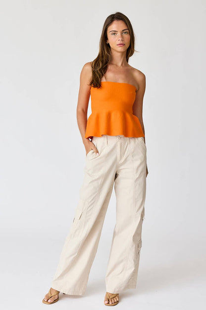 Ellie Strapless Knit Peplum Top: Red