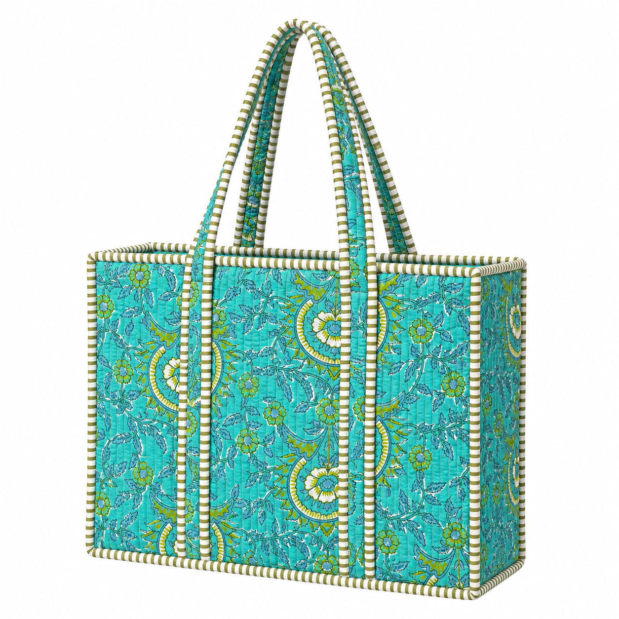 Turquoise Floral Quilted Bag Print: Large