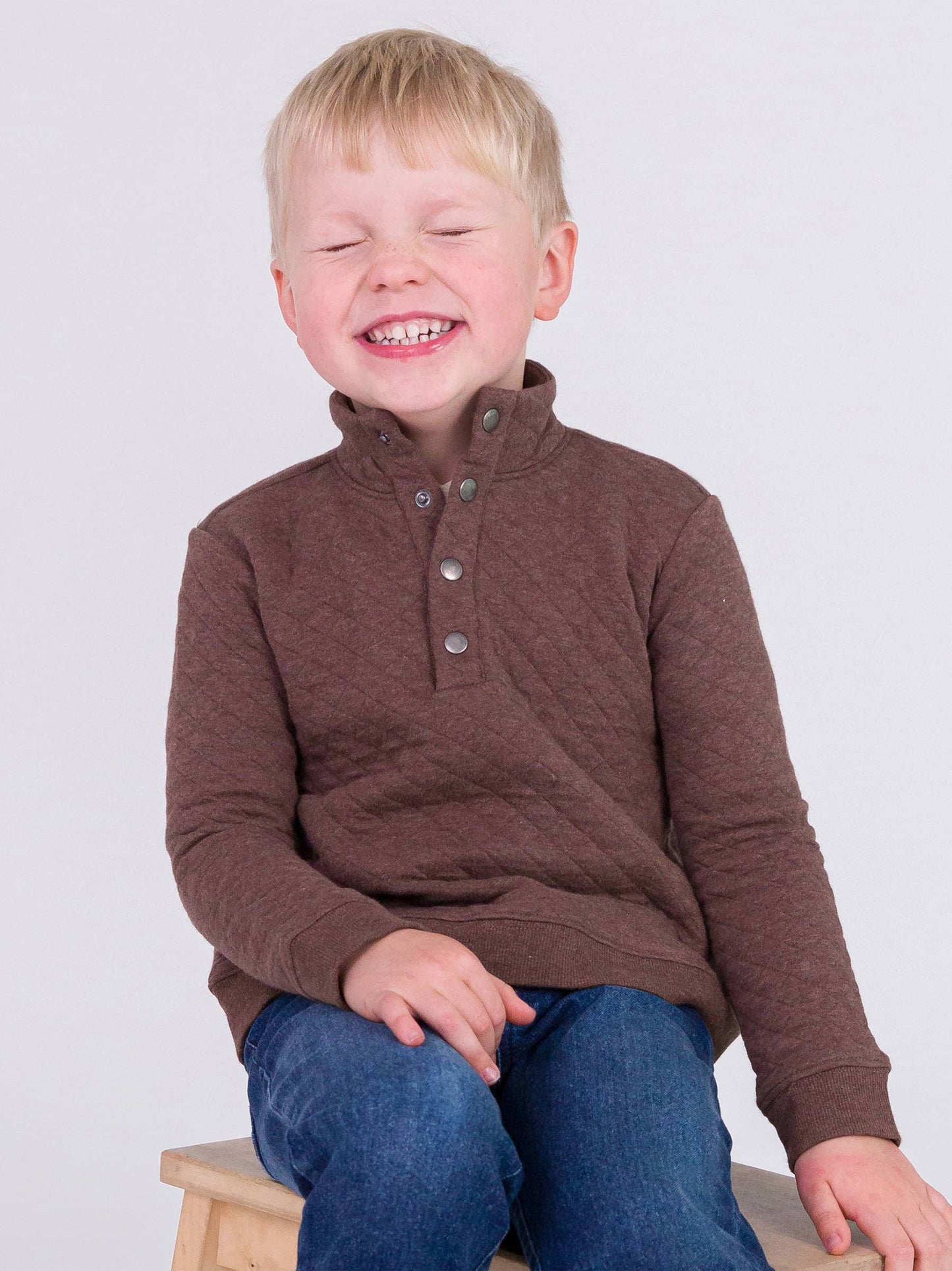 Boys Heather Carafe Quilted Quarter Snap Sweatshirt: Brown
