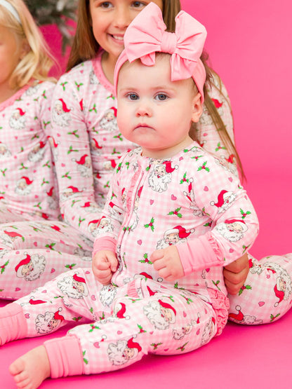 SoftSnooze™ Baby Girls Bamboo Viscose Pink Dear Santa Convertible Ruffle One Piece Footie Pajama
: Pink