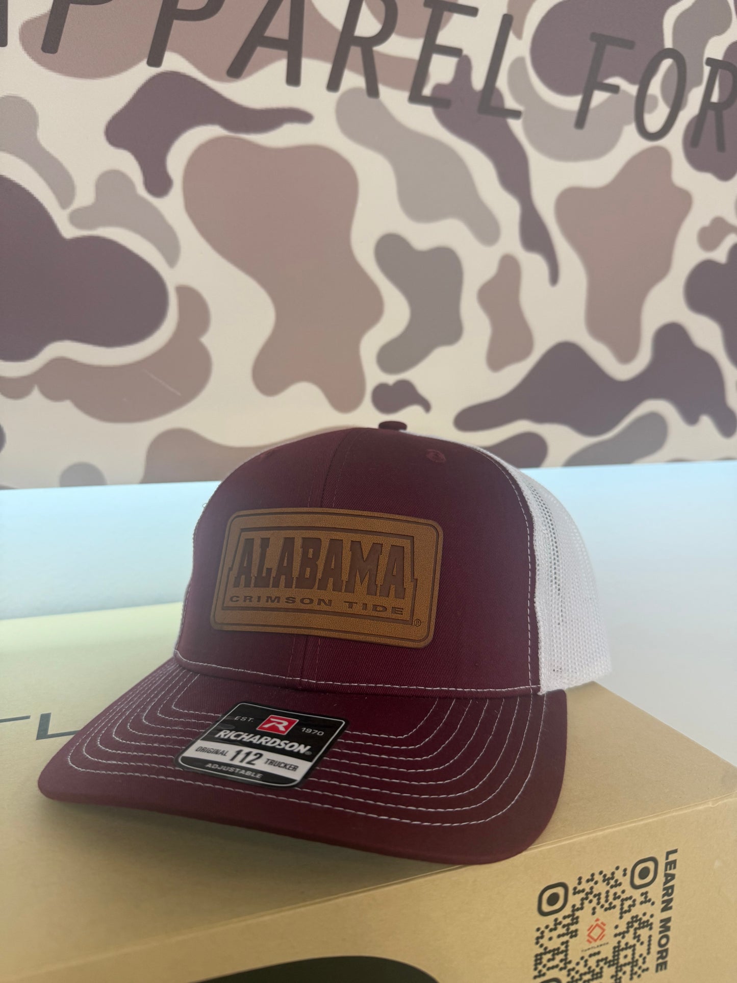 Speckle Bellies - Alabama Leather Patch - Crimson/White