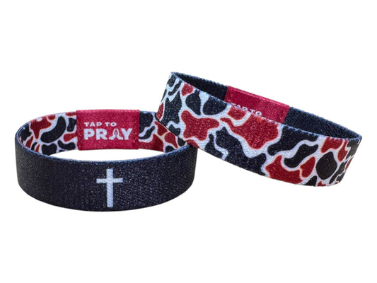 Tap To Pray™ Wristbands - Team Camo - Maroon & Black: Small