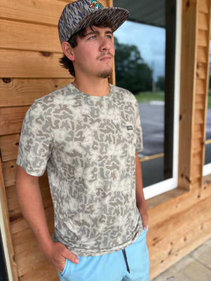 Aftco Ocean Bound SS Printed Performance Shirt- Sand Grouper Camo