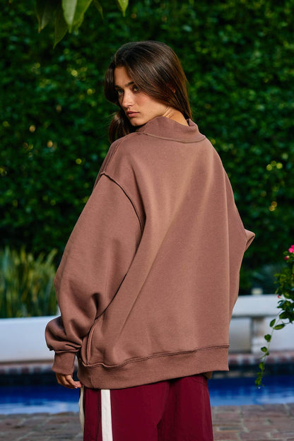 WWJD & AMEN' Reversible Mock Neck Sweatshirt: BROWN/CREAM