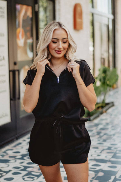 Black Half Zip Scuba Set: Black