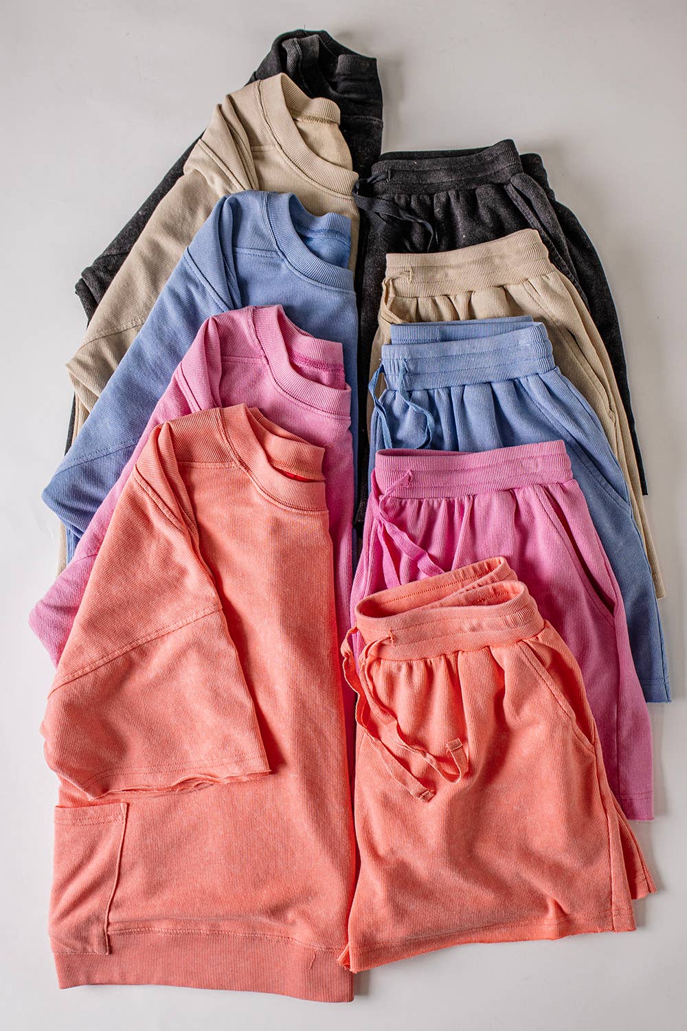 Mineral Washed Knit Casual Top & Shorts: DENIM