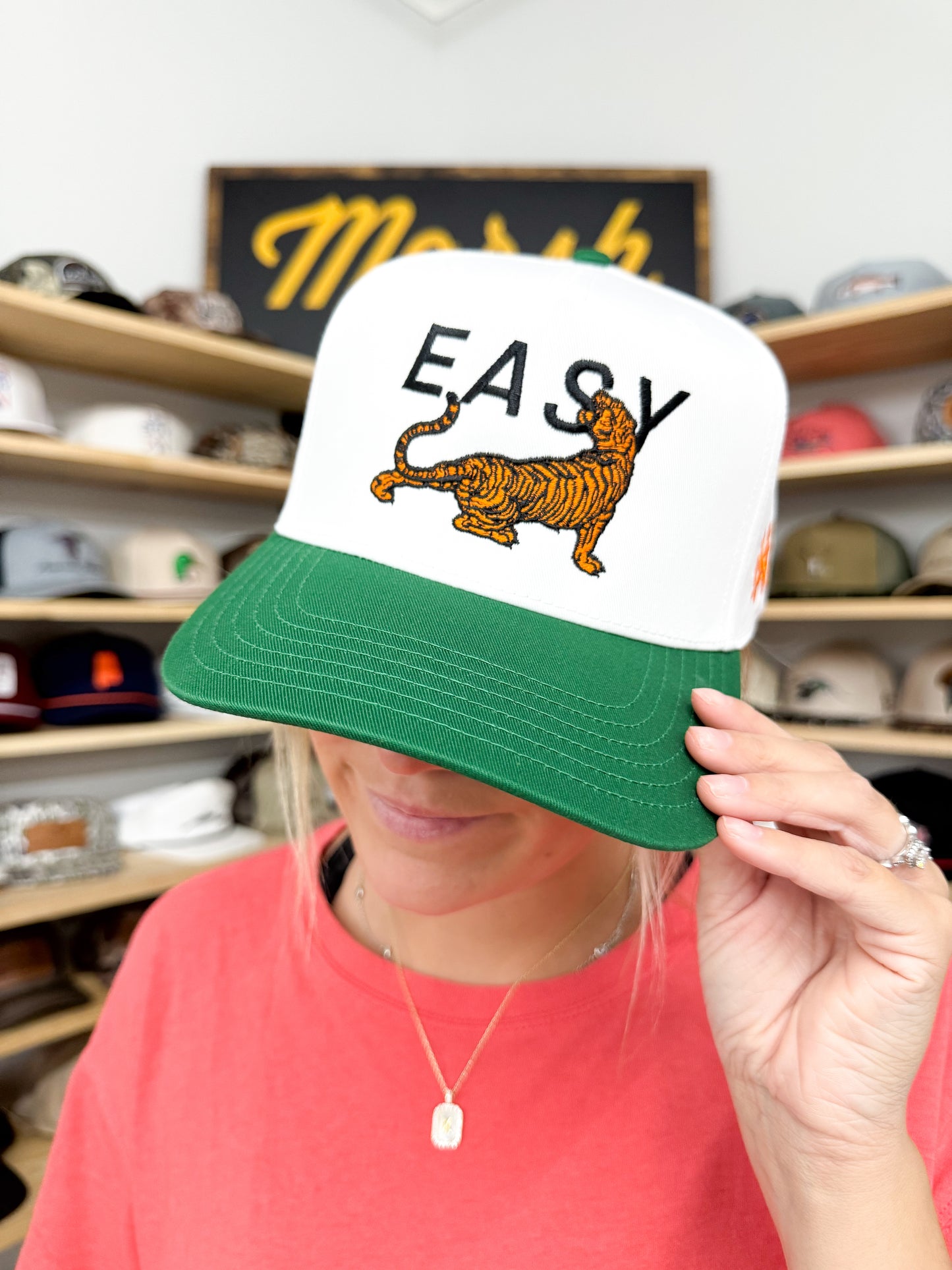 Easy Tiger Trucker Hat: Kelly Green/ White Otto