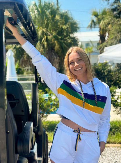 White Chest Stripe Junior/Misses Pullover Crop Hoodie