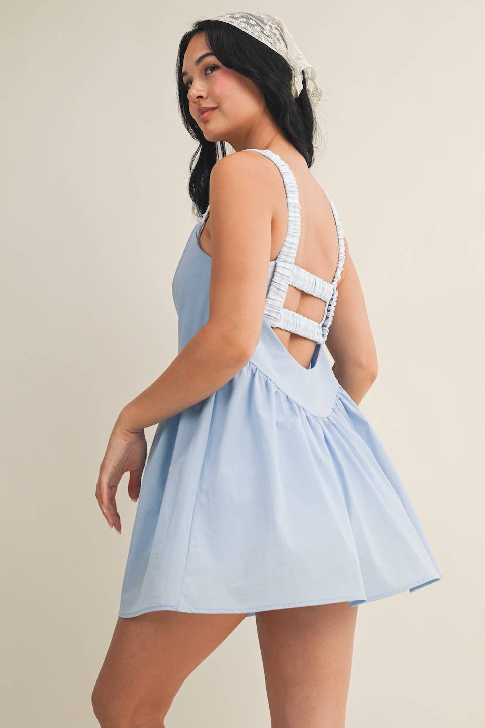 Gingham Print Double Layered Play Dress: Blue