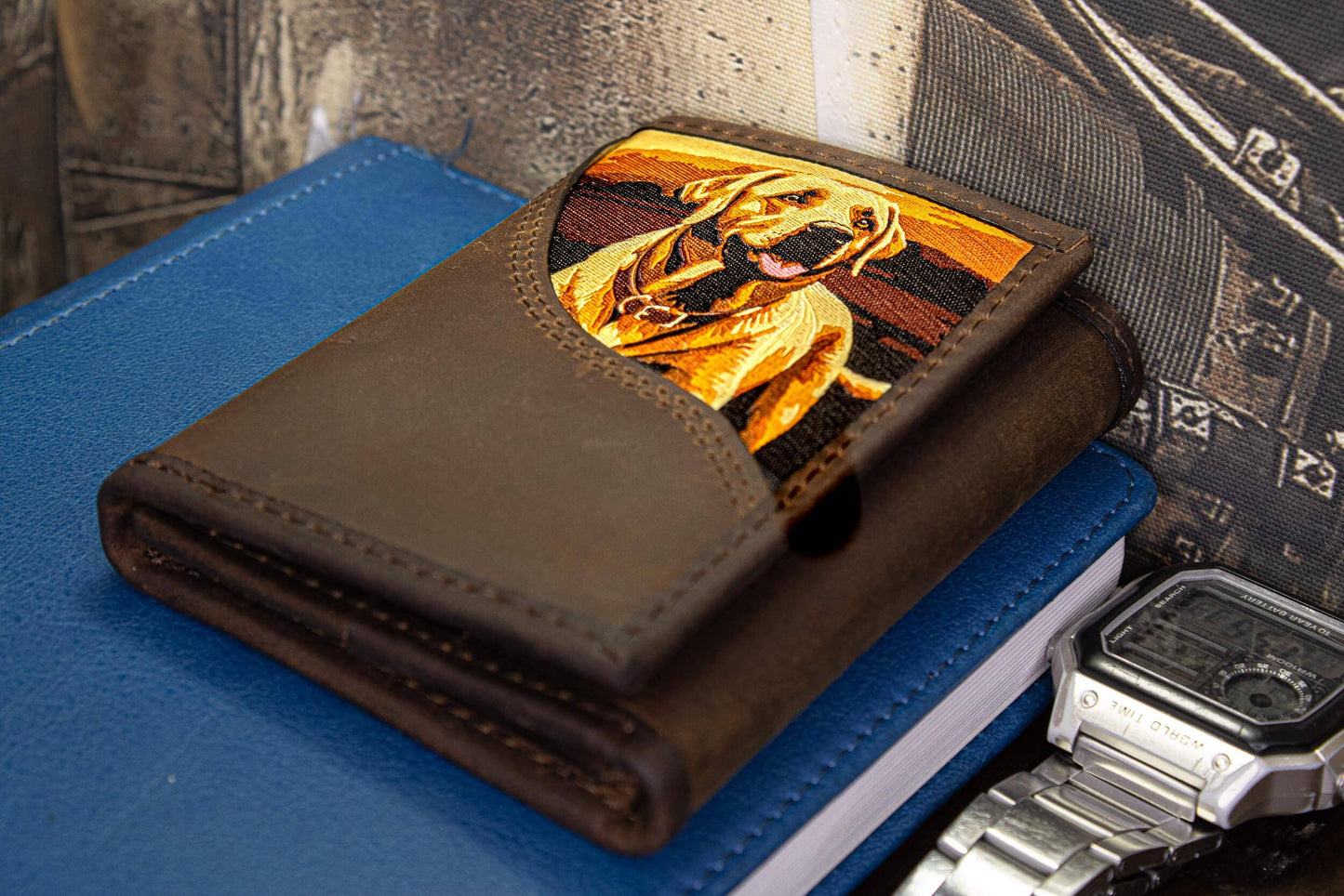 Lab Men's Trifold Woven Patch Leather Wallet.