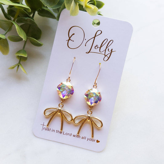 Bow Earrings w/AB Stone “Bowie”: Gold