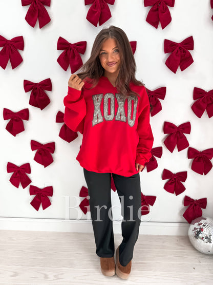 XOXO Bottomland Camo Split Neck Crewneck