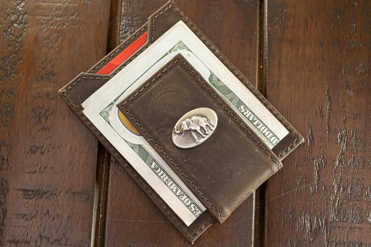 Alabama Crimson Tide  Magnetic Front Pocket Leather Wallet.: UGA Crazyhorse