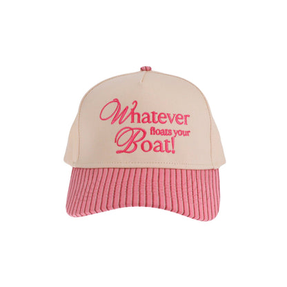 Whatever Floats Your Boat Embroidered Trucker Hat: Pink Stripe/Mint