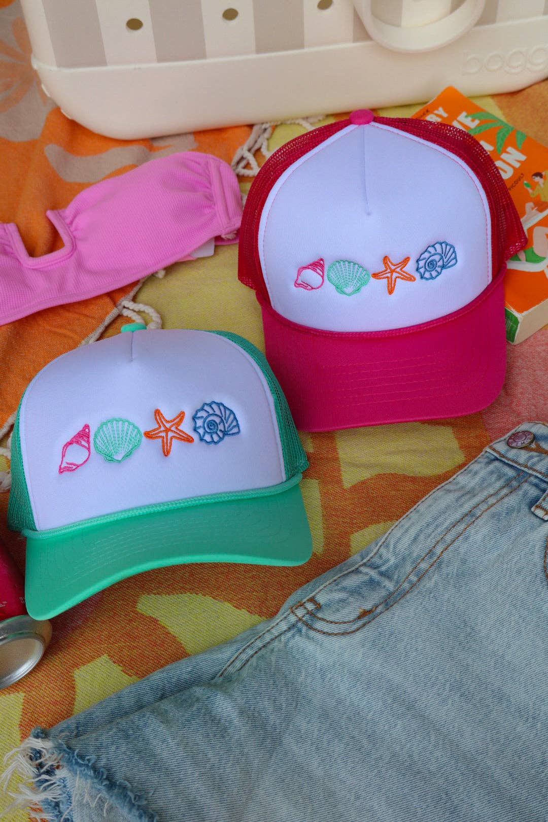 Shell Foam Embroidered Trucker Hat: Mint