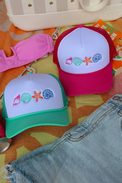Shell Foam Embroidered Trucker Hat: Mint