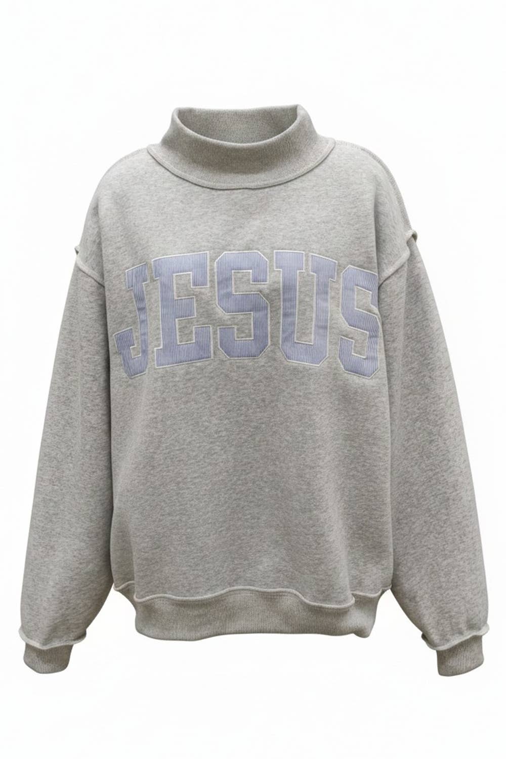 JESUS3 | 'JESUS' Applique Patch Sweatshirt: HGREY/BLUE STRIPE