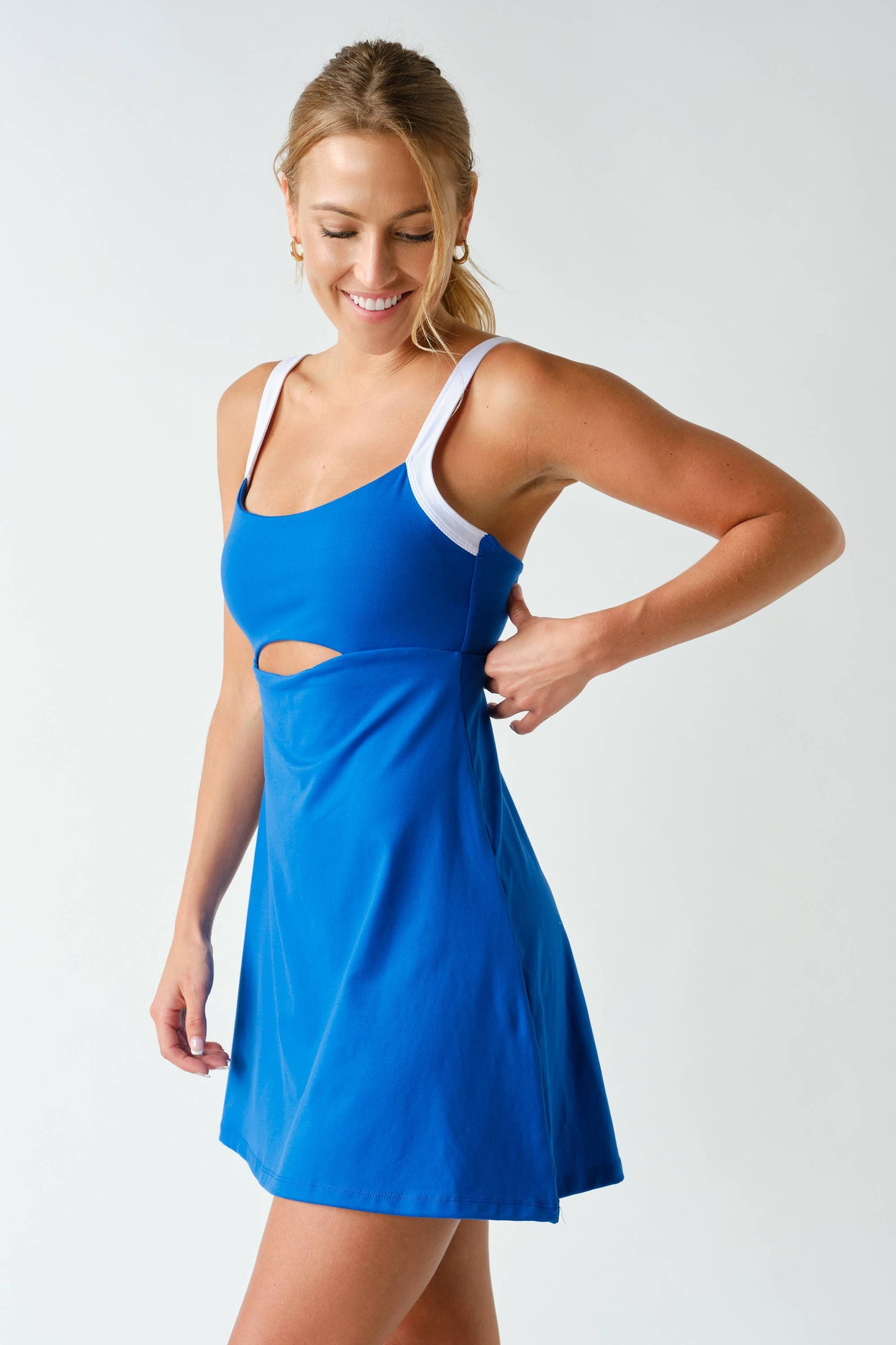 Sculpted Cutout Exercise Dress: DEEP INDIGO