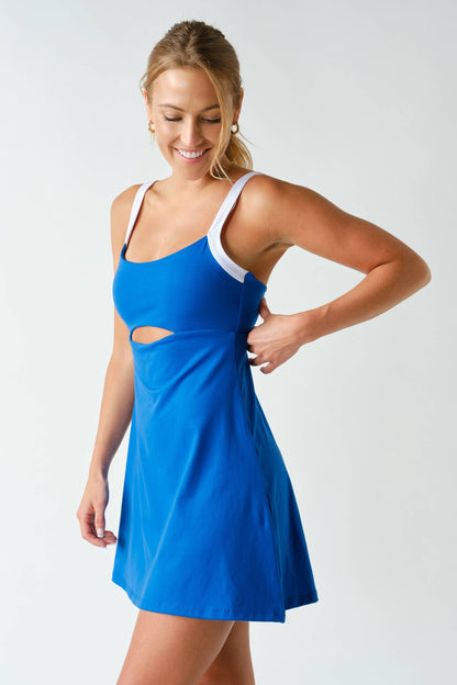 Sculpted Cutout Exercise Dress: DEEP INDIGO